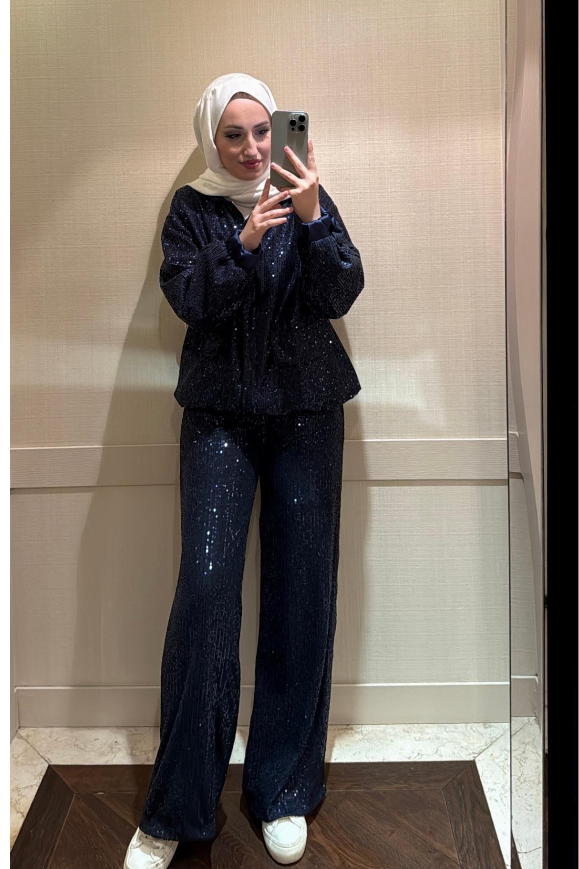 Pullu Gloria Bomber Ceket Lacivert 