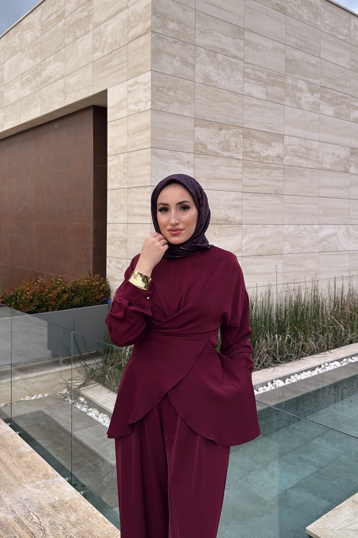 Rise Pantolonlu Takım - Bordo