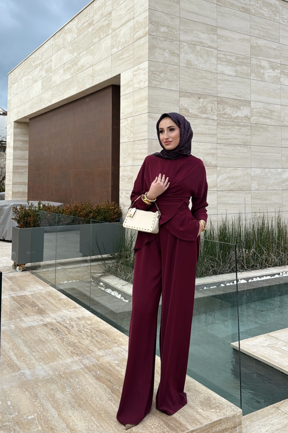 Rise Pantolonlu Takım - Bordo