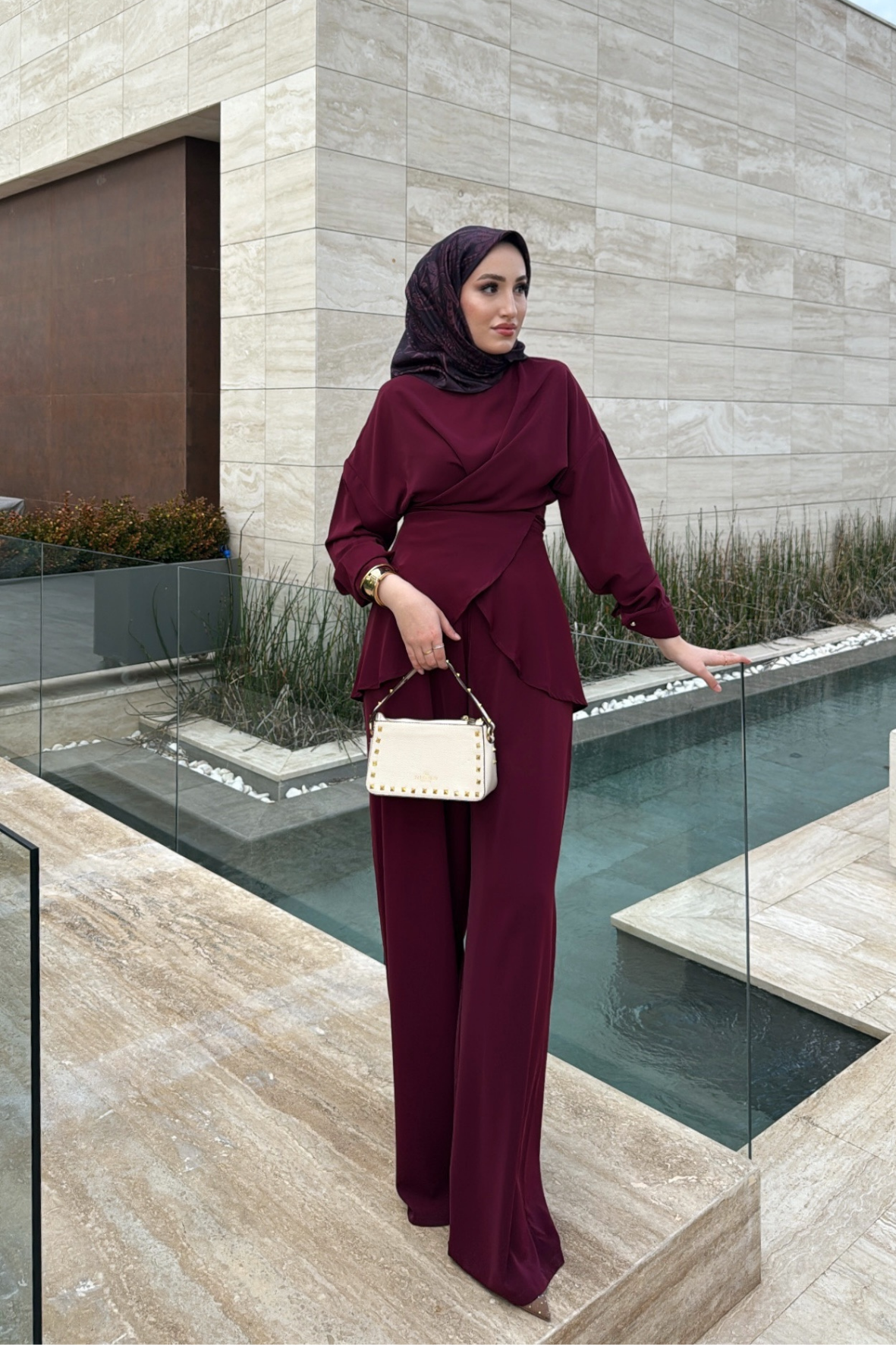 Rise Pantolonlu Takım - Bordo