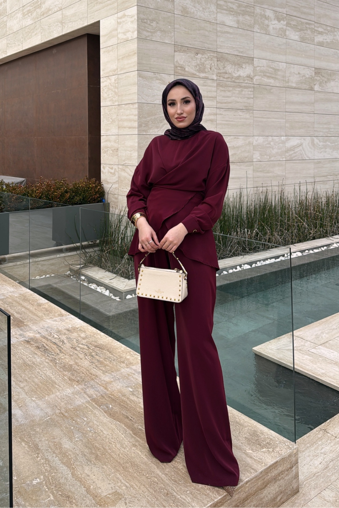 Rise Pantolonlu Takım - Bordo