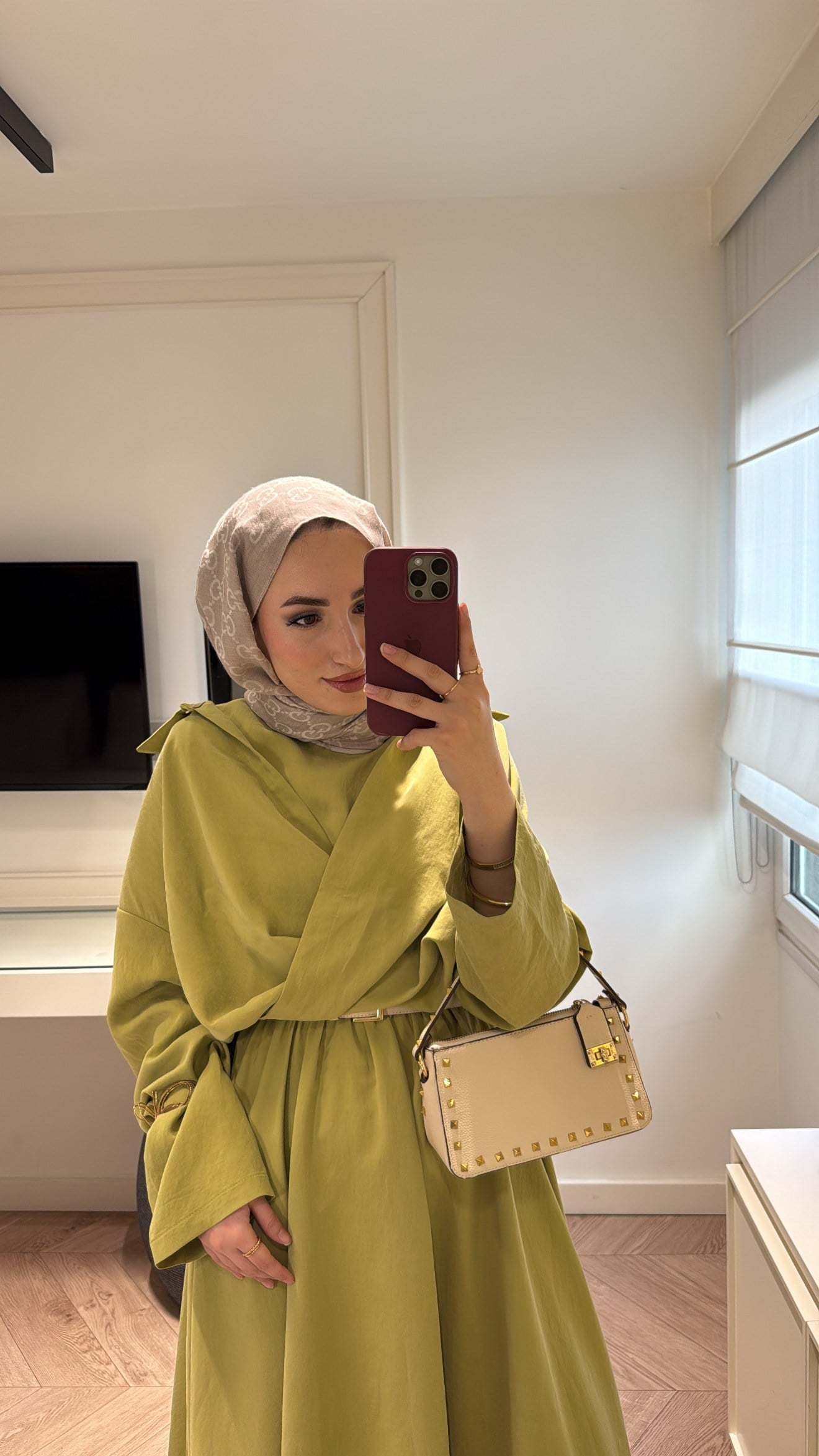 Rosted Gömlekli Modal elbise- Yağ Yeşili