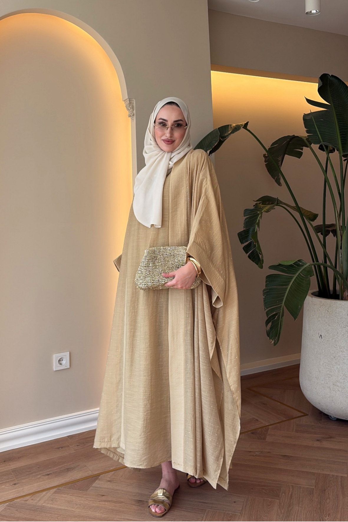 Royal Taşlı Abaya Takım - Çağla
