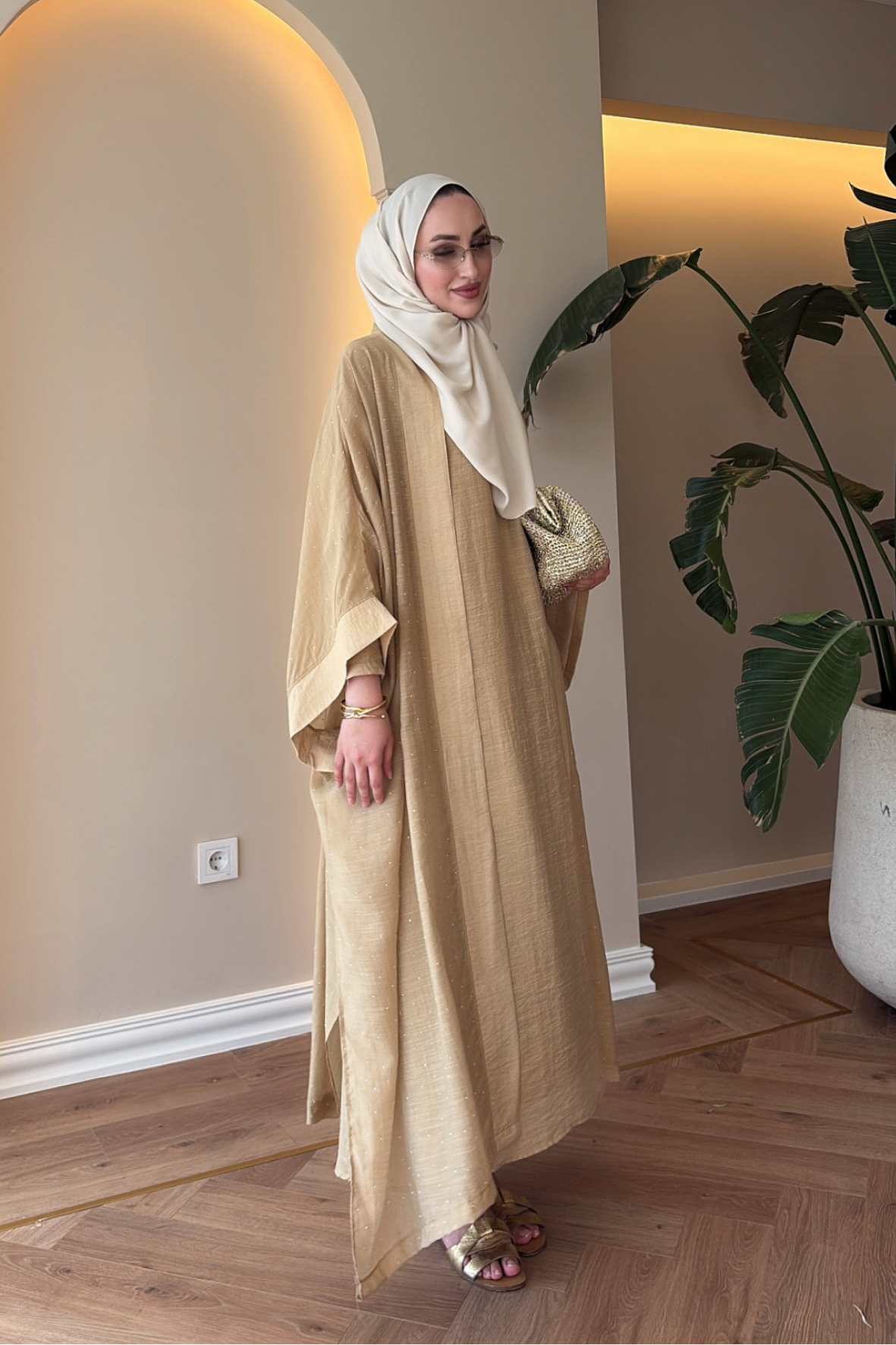 Royal Taşlı Abaya Takım - Çağla