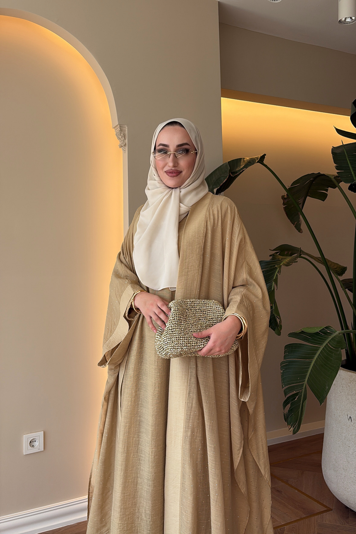 Royal Taşlı Abaya Takım - Çağla