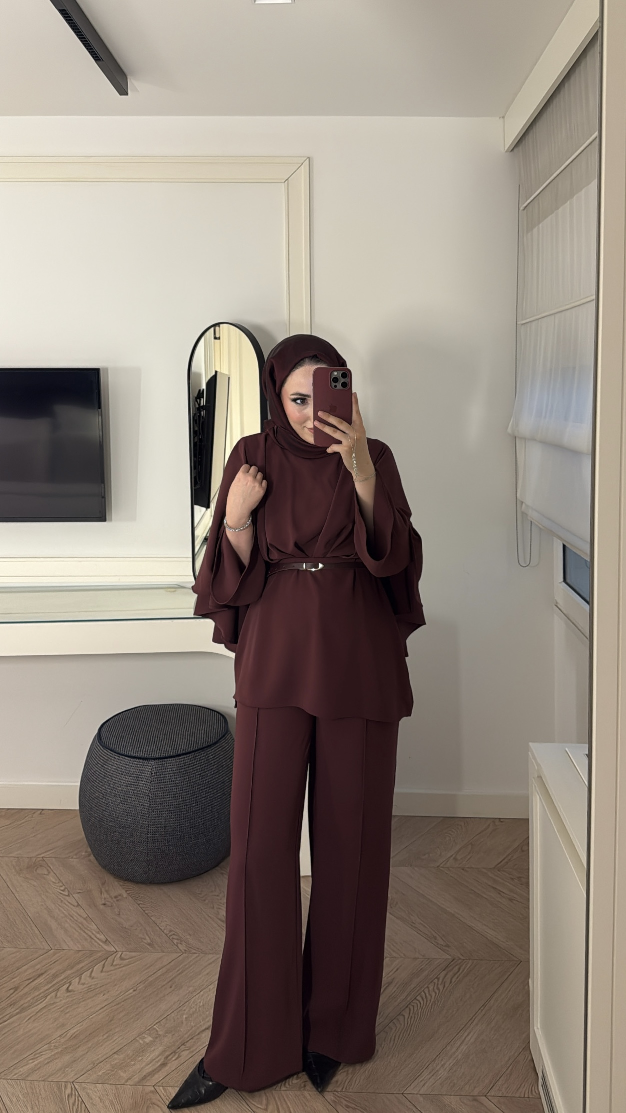 Semila Pelerin Detaylı Pantolon Takım - Bordo 