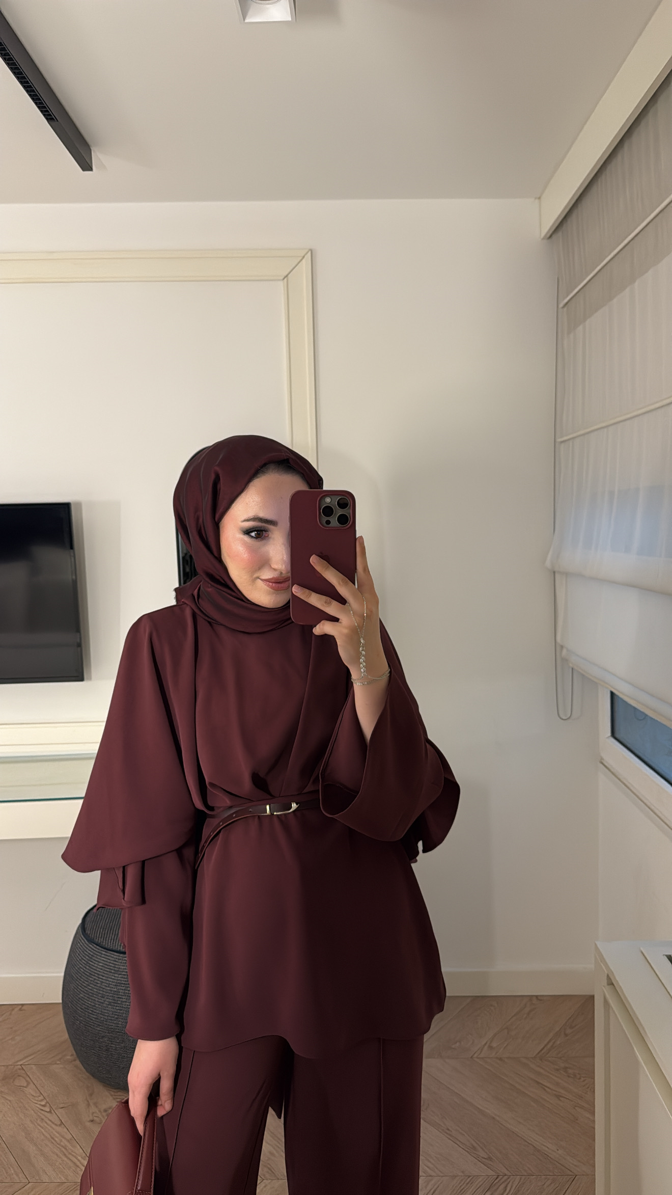 Semila Pelerin Detaylı Pantolon Takım - Bordo 