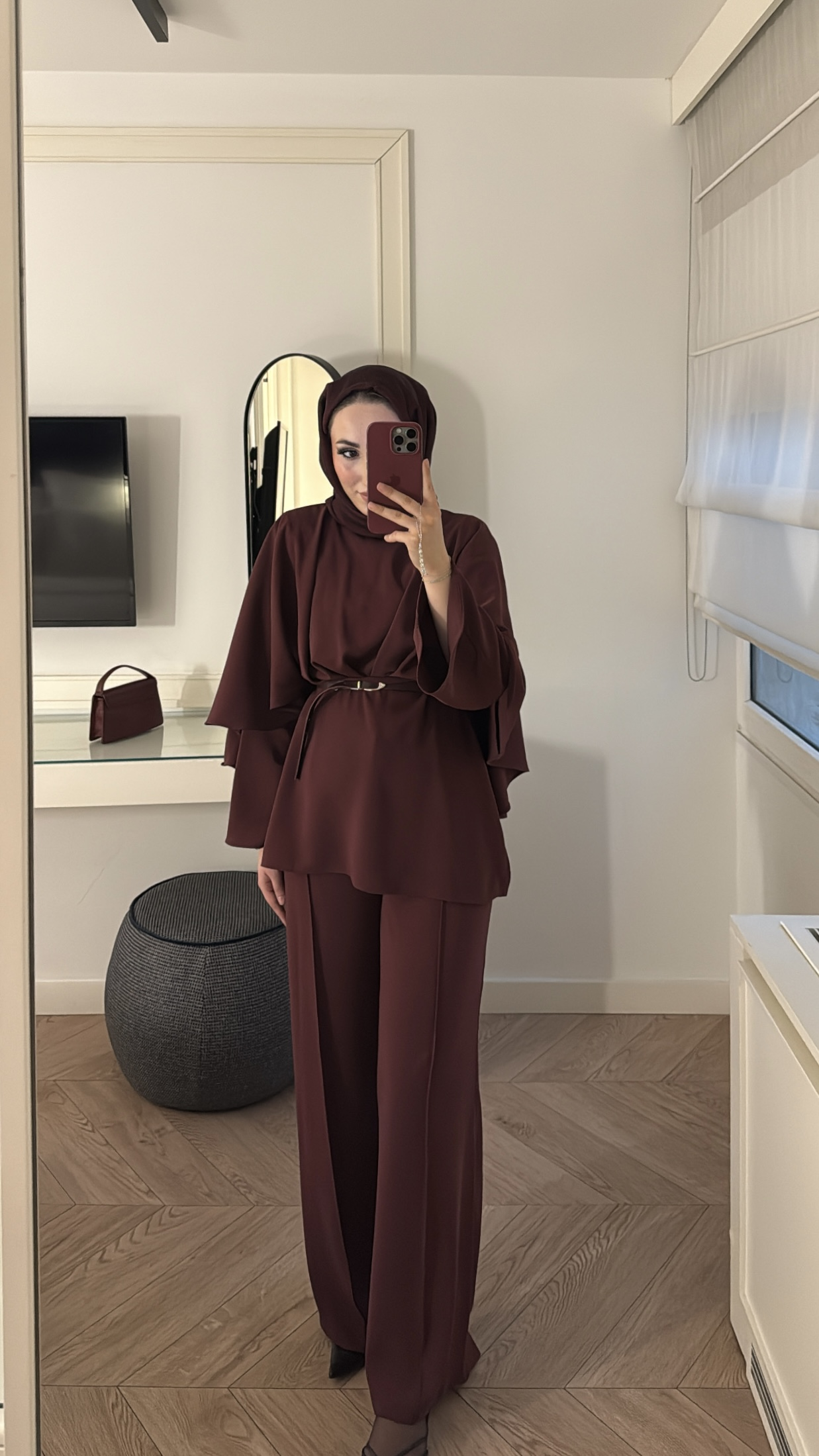 Semila Pelerin Detaylı Pantolon Takım - Bordo 