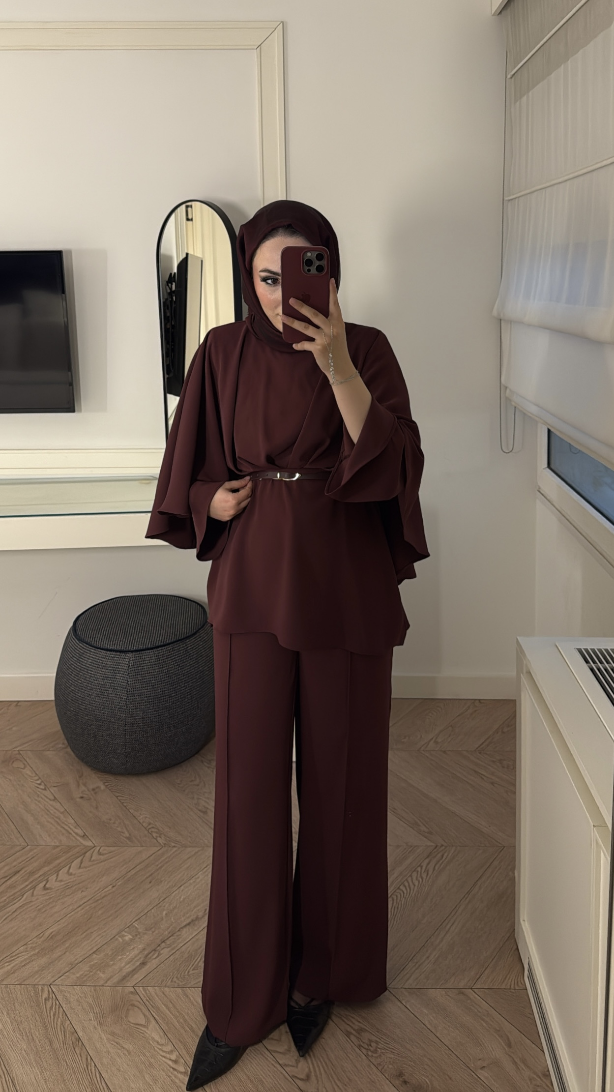 Semila Pelerin Detaylı Pantolon Takım - Bordo 