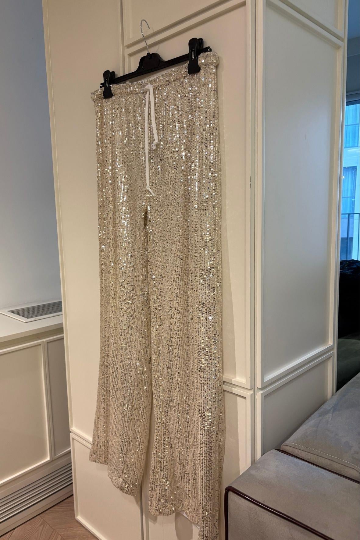 Pul Payetli Palazzo Kesim Bloom Pantolon Bej