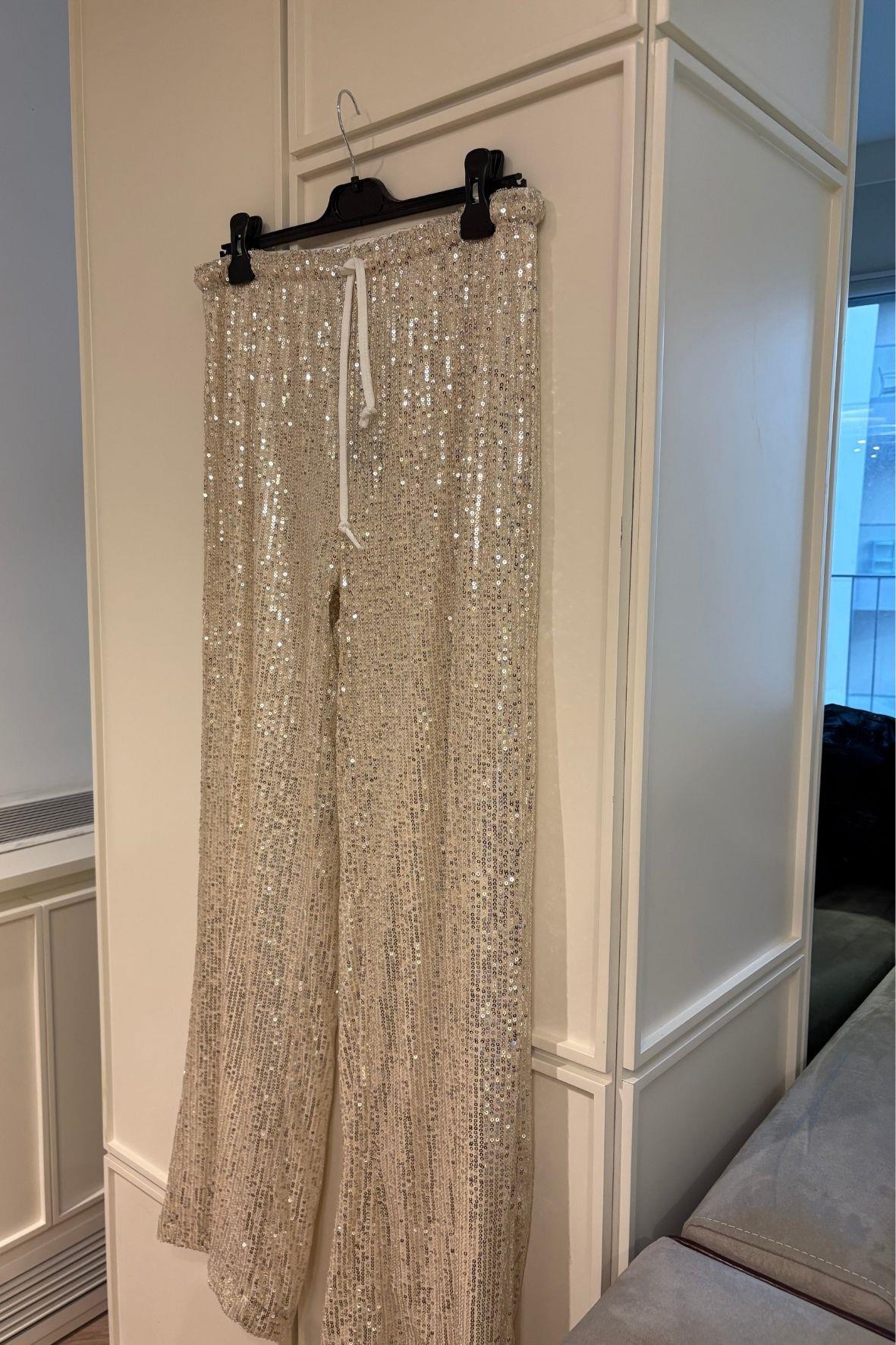 Pul Payetli Palazzo Kesim Bloom Pantolon Bej