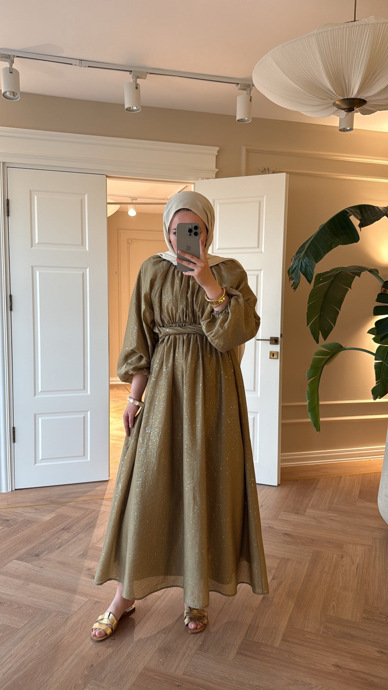Simli Tül Tencel Elbise Çağla