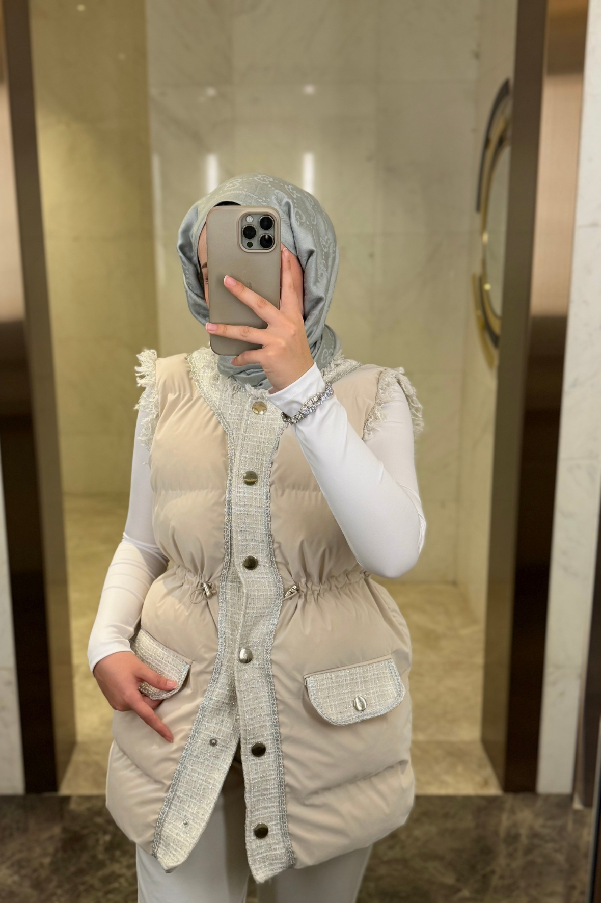 Sindy Premium Tuvit Şişme Yelek-Krem