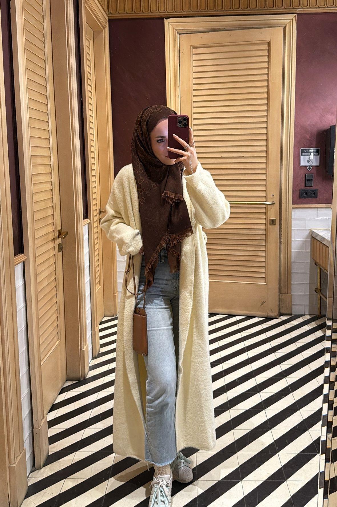 Tam Boy Angora Premium Hırka-Ekru