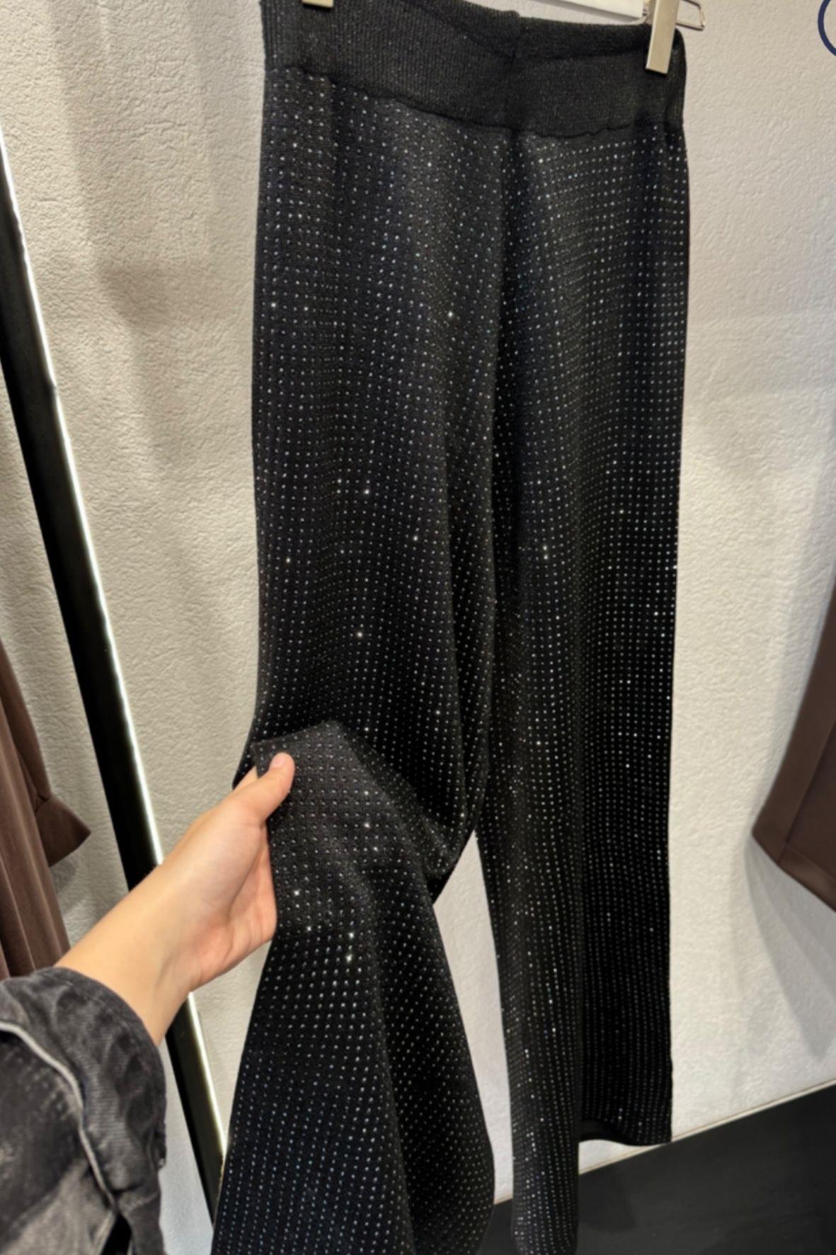 Taşlı Triko Pantolon-Siyah