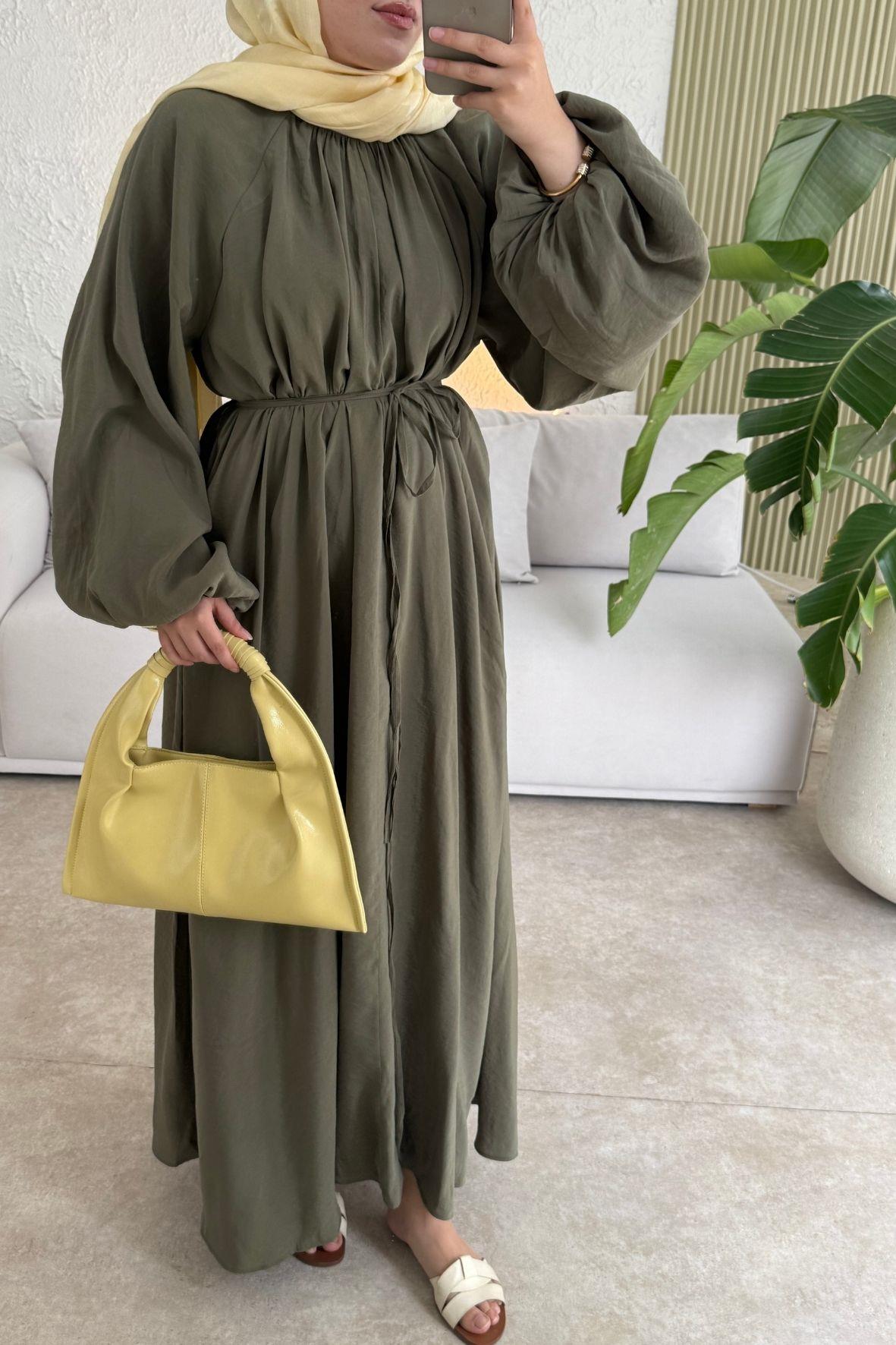 Tesettür Balon Kol Premium Elbise -haki