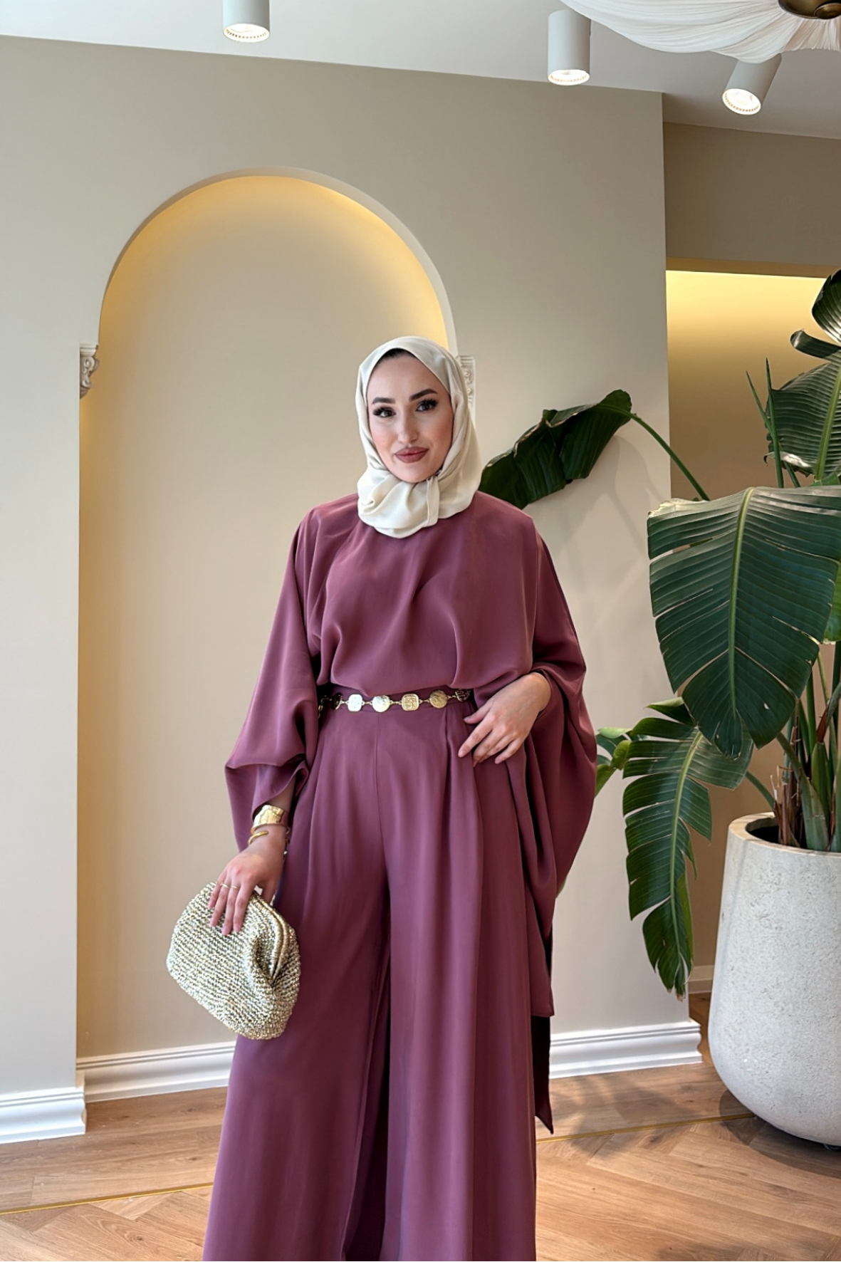 Vera Gold Aksesuarlı Pantolonlu Takım - Gül
