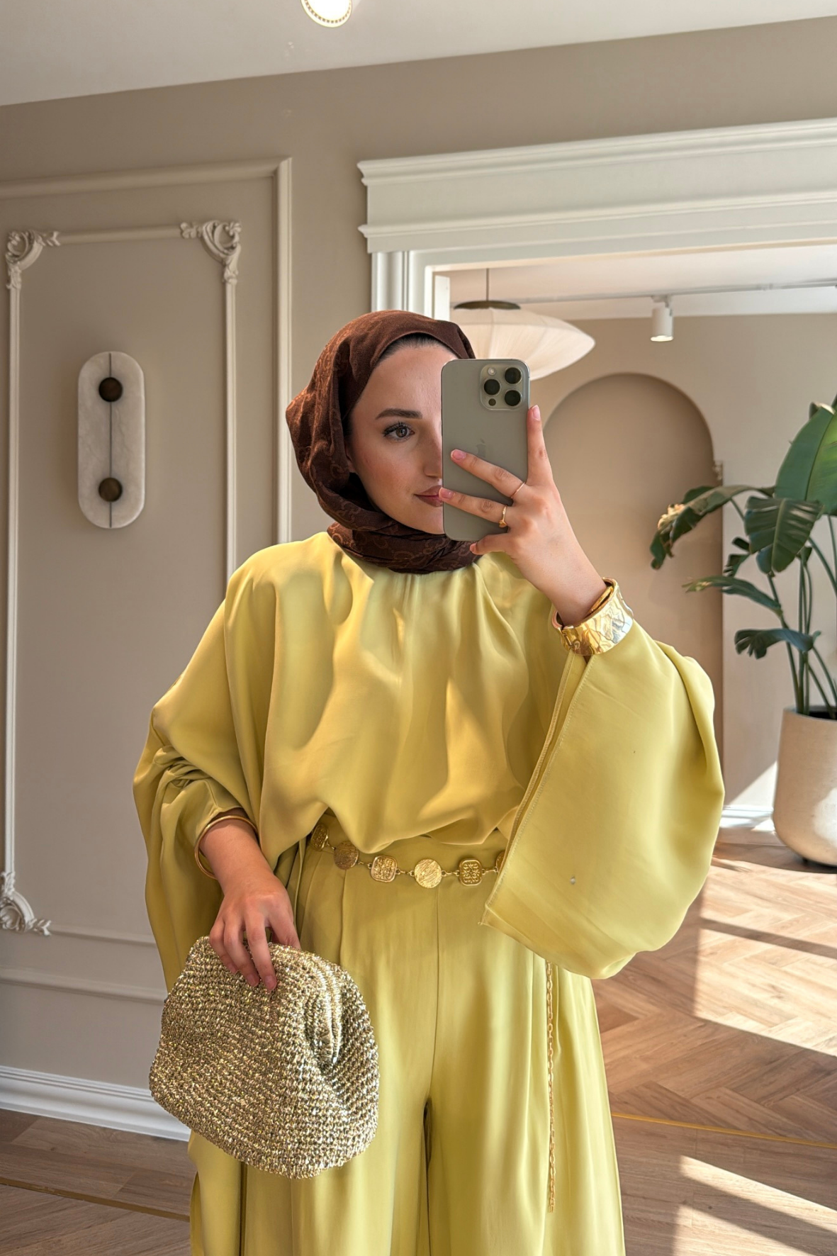 Vera Gold Aksesuarlı Pantolonlu Takım - Yağ Yeşili 