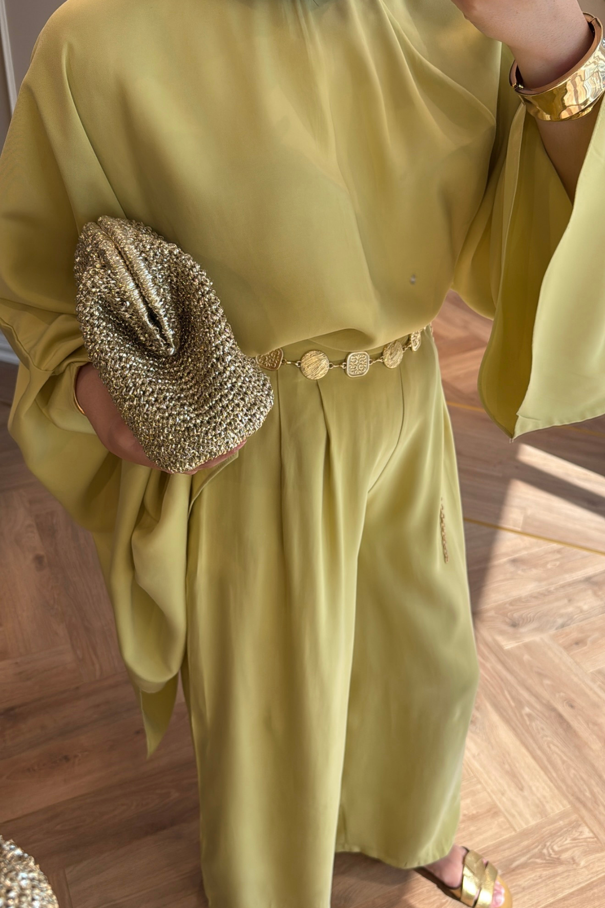 Vera Gold Aksesuarlı Pantolonlu Takım - Yağ Yeşili 