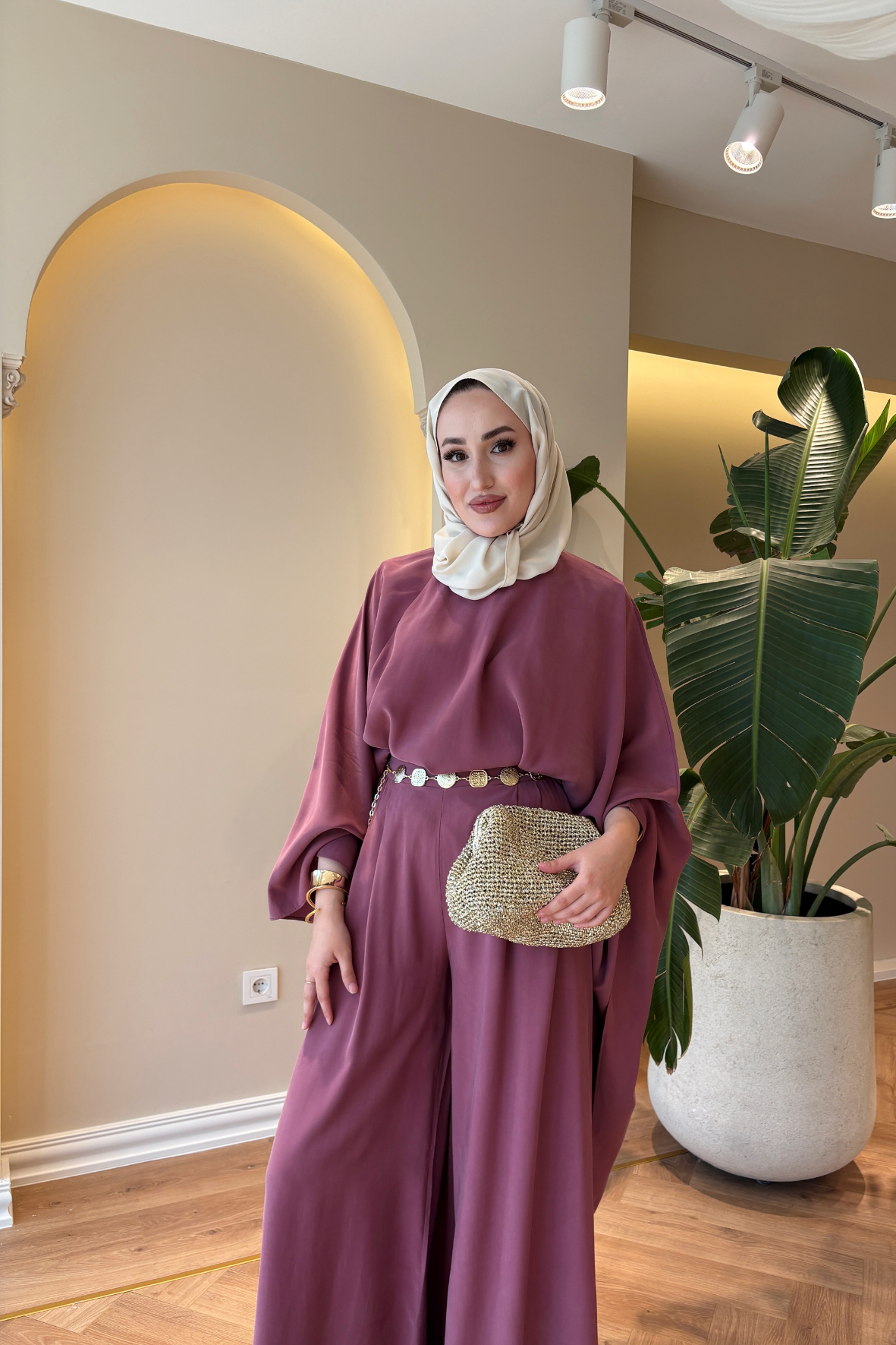 Vera Gold Aksesuarlı Pantolonlu Takım - Gül