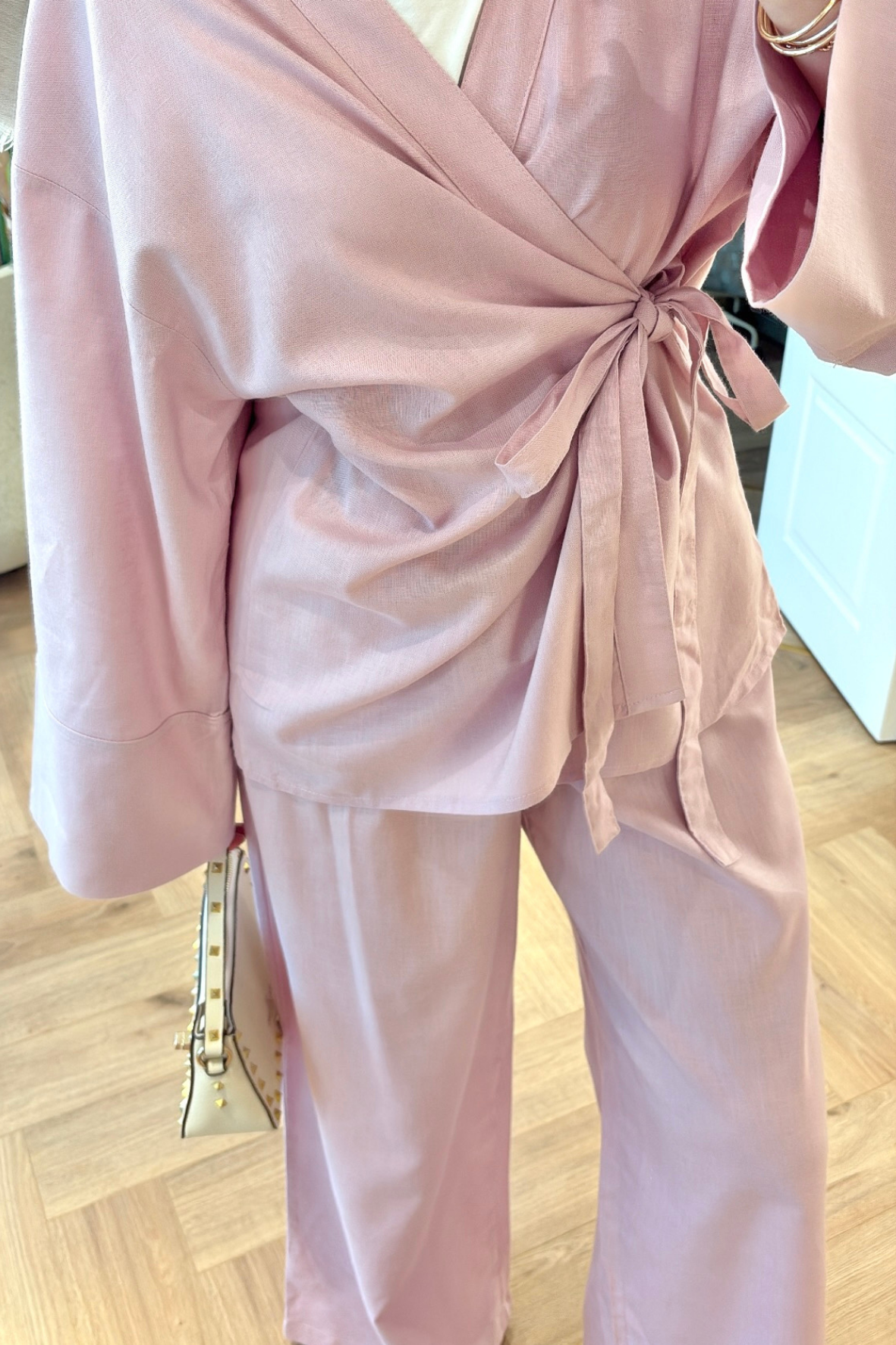 Yandan Bağlamalı Pantolonlu Takım - Pembe