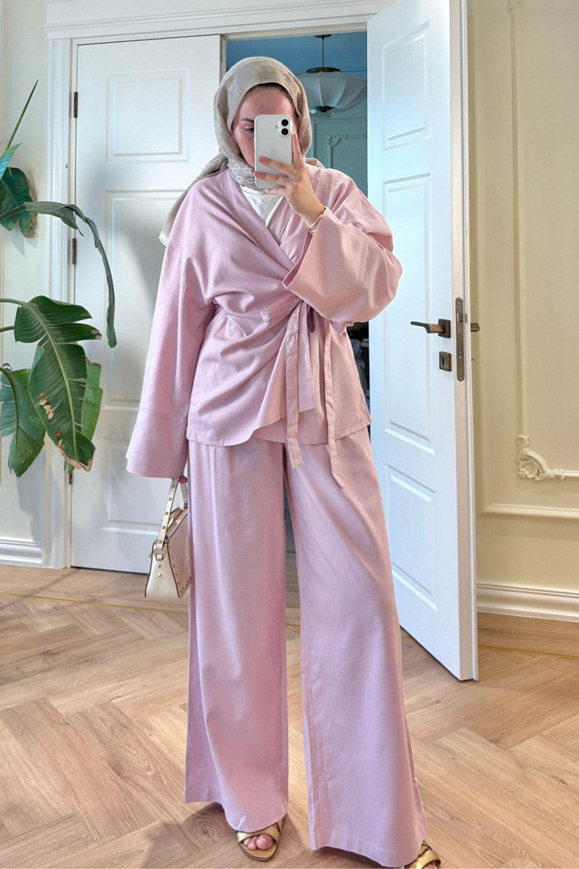 Yandan Bağlamalı Pantolonlu Takım - Pembe