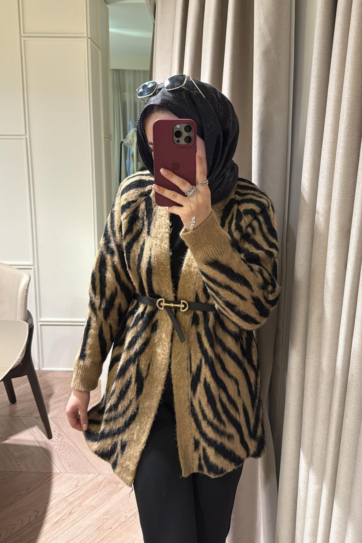 Zebra Desen Hırka-kahve-6799