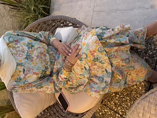  Alessa Kemerli Çiçek Desenli Elbise - Sarı 