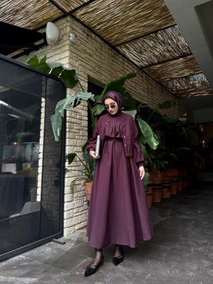 Lizya ceketli elbise-mürdüm - vakronline