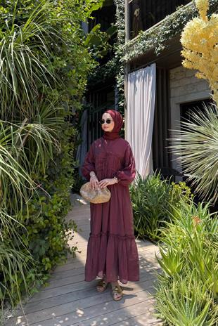 Tesettür Brice Özel Seri Bağlamalı Elbise-bordo