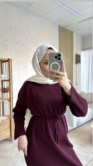 Triko elbise-bordo - vakronline