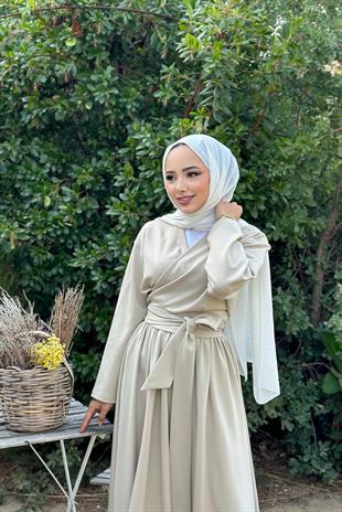 Oysh kumaş etekli takım-bej - vakronline