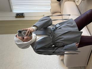 Biyeli astarlı kaşe ceket- gri - vakronline