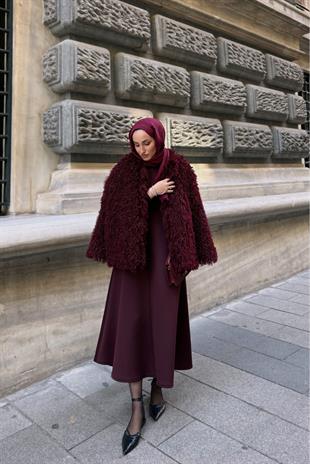 Tesettür Curly Tasarım Kürk -Bordo