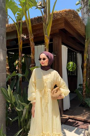 Tesettür Brice Özel Seri Bağlamalı Elbise-yellow