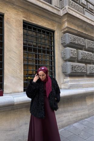Tesettür Curly Tasarım Kürk -Siyah