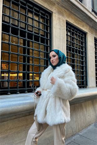 Premi̇um kürk kaban - ekru - vakronline