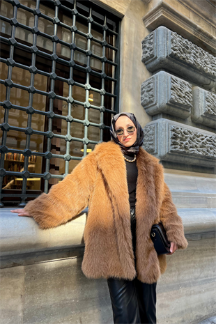 Premi̇um kürk kaban - kahve - vakronline