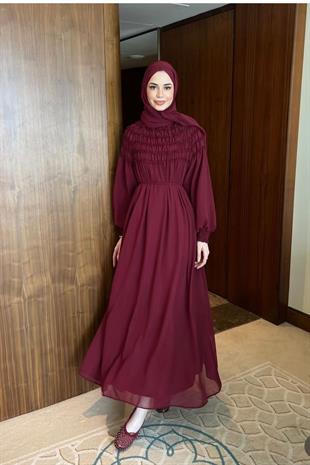 Swan elbise-bordo - Vakronline