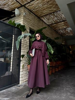 Lizya ceketli elbise-mürdüm - vakronline