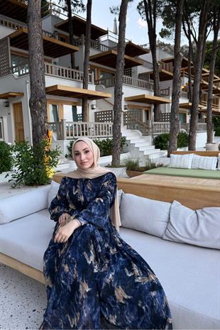 Laide astarlı elbise-lacivert - vakronline