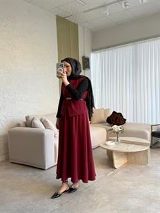 İsabel etekli takım-bordo - vakronline