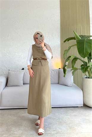 Tesettür Tuus etekli takım-Çağla - vakronline