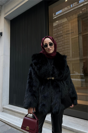 Premi̇um kürk kaban - siyah - vakronline