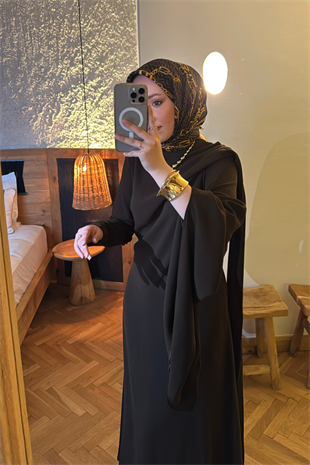 Şal detaylı volan elbise -acı kahve (ön sipariş) vakronline - Vakronline