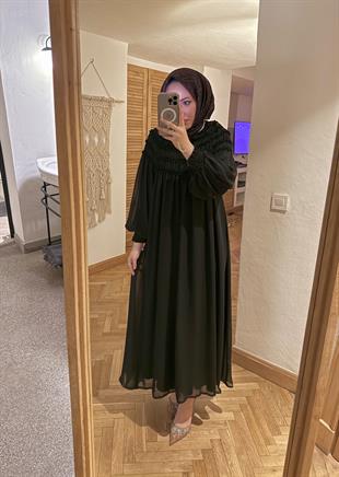 Swan şifon elbise-siyah - vakronline