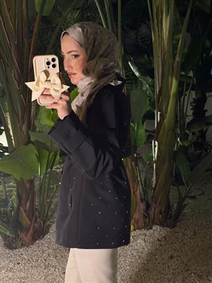 Night işıltılı trençkot-siyah - vakronline