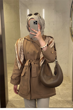 Pelerin Detaylı Premium Trençkot-Camel