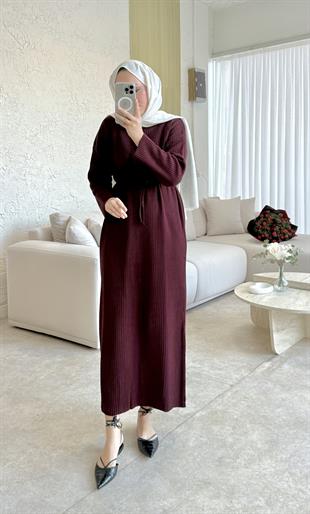 Triko elbise-bordo - vakronline