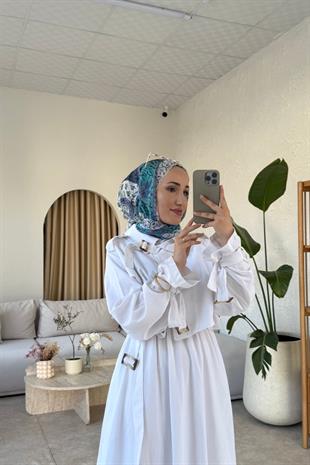 Keten Premium Elbise-Beyaz